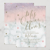 Quiñce Faux Glitter Stippen Gold Pink Marmer Kaart (Voorkant / Achterkant)