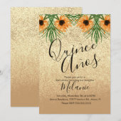 Quiñce Faux Glitter Sunflower Birthday Uitnodiging (Voorkant / Achterkant)