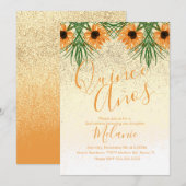 Quiñce Faux Glitter Sunflower Birthday Uitnodiging (Voorkant / Achterkant)