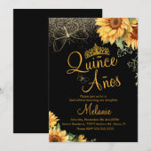 Quiñce Faux Glitter Sunflower Waterverf Birthday Kaart (Voorkant / Achterkant)