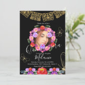 Quince Glitter Faux Floral Butterflies Mexicaans Kaart (Staand voorkant)