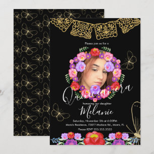 Quince Glitter Faux Floral Butterflies Mexicaans Kaart