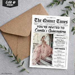 Quince Invite, Newspaper with Program, Quinceañera Kaart