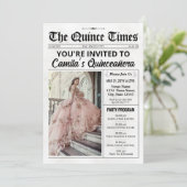Quince Invite, Newspaper with Program, Quinceañera Kaart (Staand voorkant)