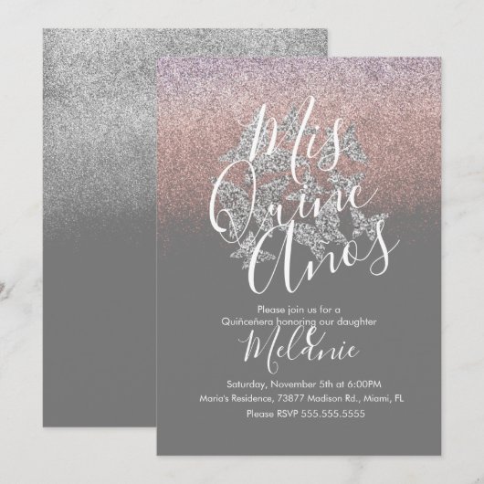 Quiñce Nepvlinders Zilver Verjaardag Kaart (Voorkant / Achterkant)