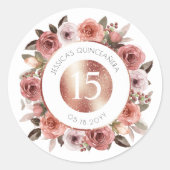 Quince, Quinceañera, Bloem Zegel/ Favor Ronde Sticker (Voorkant)