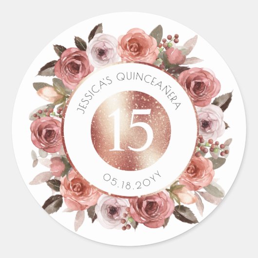 Quince, Quinceañera, bloemensieraar/afsluiter Ronde Sticker (Voorkant)