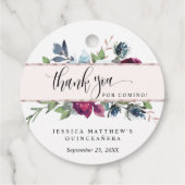 Quince Roos Goudbes, Bourgogne, Blauwe Bloemen Bedankjes Labels (Achterkant)