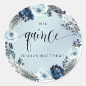 Quince, Spaans, lichtblauwe bloemenkrans Ronde Sticker (Voorkant)