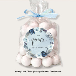 Quince, Spaans, lichtblauwe bloemenkrans Ronde Sticker