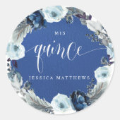 Quince, Spaans, Royal/Navy Blauw Bloemenkrans Ronde Sticker (Voorkant)