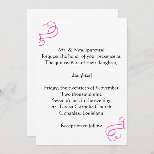 Quince-uitnodiging Kaart (Voorkant / Achterkant)