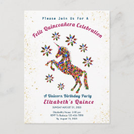 Quince Unicorn Quinceañera Birthday Celebration Briefkaart