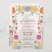 Quinceañera Invitation multi color, flowers  (Voorkant / Achterkant)