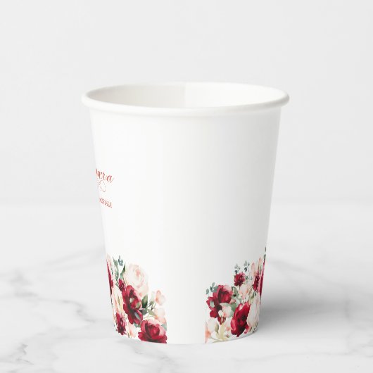 Quinceane Party Red Rose Pink Peony Custom Papieren Bekers (Links)