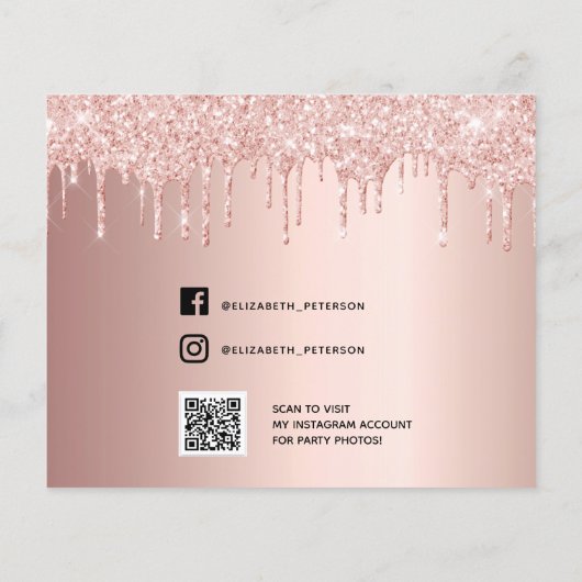 Quinceanea roos glitter QR foto dank je kaart (Achterkant)