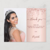 Quinceanea roos glitter QR foto dank je kaart (Voorkant)