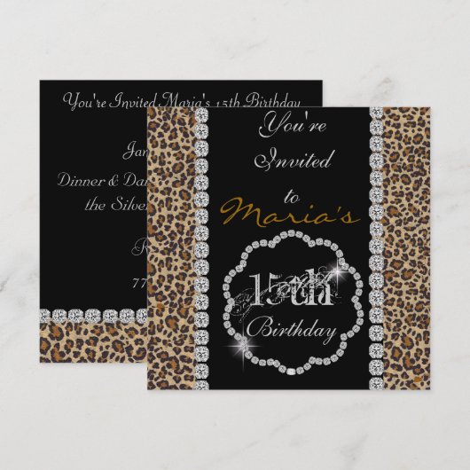 QUINCEANERA15th CHEETAH BLING Birthday Invitations Kaart (Voorkant / Achterkant)
