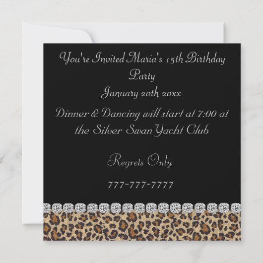 QUINCEANERA15th CHEETAH BLING Birthday Invitations Kaart (Achterkant)