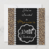 QUINCEANERA15th CHEETAH BLING Birthday Invitations Kaart (Voorkant)