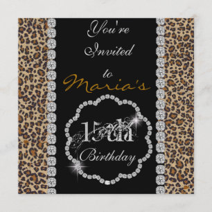 QUINCEANERA15th CHEETAH BLING Birthday Invitations Kaart
