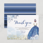 Quinceañera 15 Anos Blue Flowers Hartelijk dank Bedankkaart (Voorkant / Achterkant)