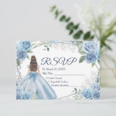 Quinceañera 15 Anos Dusty Blue RSVP-kaart Bedankkaart (Staand voorkant)