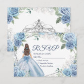 Quinceañera 15 Anos Dusty Blue RSVP-kaart Bedankkaart (Voorkant / Achterkant)
