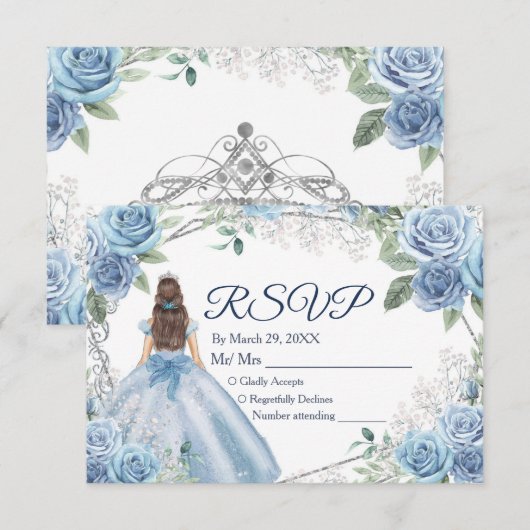 Quinceañera 15 Anos Dusty Blue RSVP-kaart Bedankkaart (Voorkant / Achterkant)