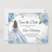 Quinceañera 15 Anos Dusty Blue Save the Date Bedankkaart (Voorkant)