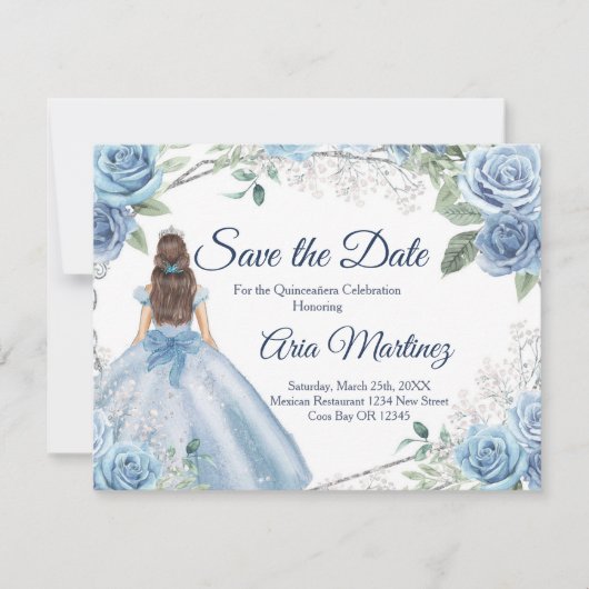 Quinceañera 15 Anos Dusty Blue Save the Date Bedankkaart (Voorkant)