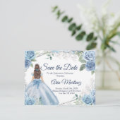 Quinceañera 15 Anos Dusty Blue Save the Date Bedankkaart (Staand voorkant)
