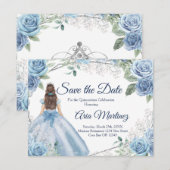 Quinceañera 15 Anos Dusty Blue Save the Date Bedankkaart (Voorkant / Achterkant)
