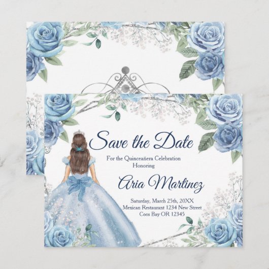 Quinceañera 15 Anos Dusty Blue Save the Date Bedankkaart (Voorkant / Achterkant)