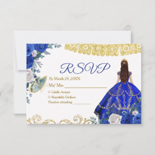 Quinceañera 15 Anos Royal Blue RSVP Card Bedankkaart