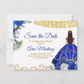 Quinceañera 15 Anos Royal Blue Save the Date Bedankkaart (Voorkant)