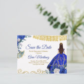 Quinceañera 15 Anos Royal Blue Save the Date Bedankkaart (Staand voorkant)