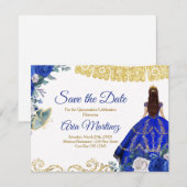 Quinceañera 15 Anos Royal Blue Save the Date Bedankkaart (Voorkant / Achterkant)