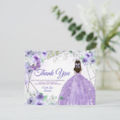 Quinceañera 15 Anos Silver en Paars Bedankkaart (Staand voorkant)