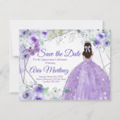 Quinceañera 15 Anos Silver & Paars Save the Date Bedankkaart (Voorkant)
