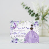 Quinceañera 15 Anos Silver & Paars Save the Date Bedankkaart (Staand voorkant)