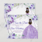 Quinceañera 15 Anos Silver & Paars Save the Date Bedankkaart (Voorkant / Achterkant)