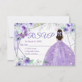 Quinceañera 15 Anos Silver & Paarse RSVP-kaart Bedankkaart