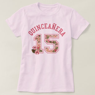 Quinceanera 15 Athletic Pink Floral T-shirt