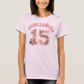 Quinceanera 15 Athletic Pink Floral T-shirt (Voorkant)