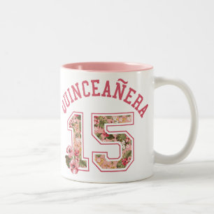Quinceanera 15 Athletic Pink Floral Tweekleurige Koffiemok