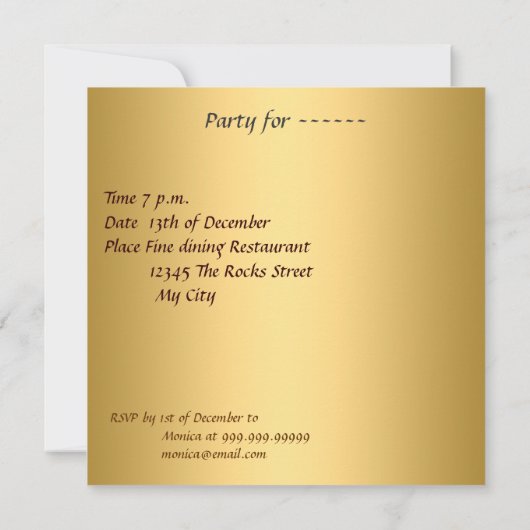 Quinceañera 15 Birthday Invitation Gold Kaart (Achterkant)
