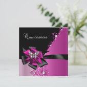 Quinceanera 15 Birthday Party Hot Pink Black Kaart (Staand voorkant)
