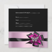 Quinceanera 15 Birthday Party Hot Pink Black Kaart (Achterkant)