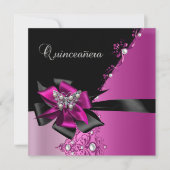 Quinceanera 15 Birthday Party Hot Pink Black Kaart (Voorkant)